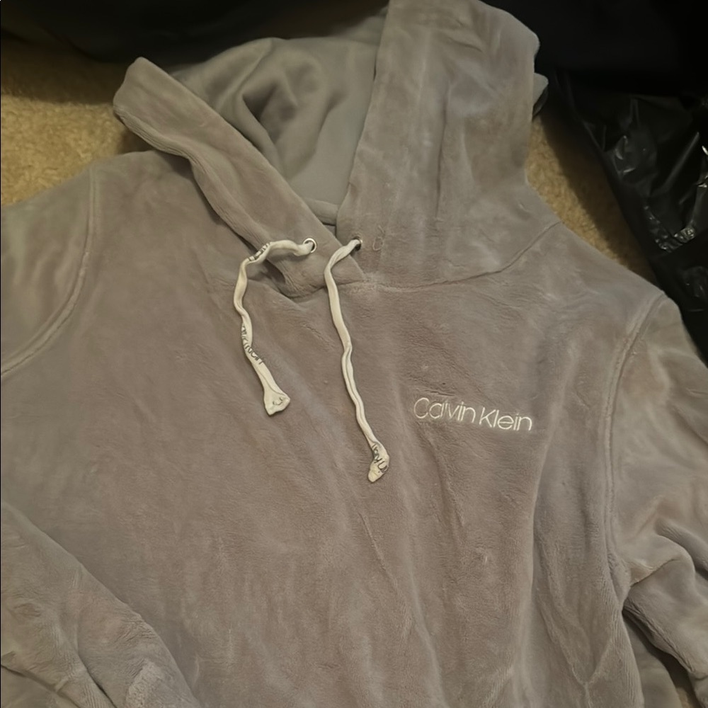 Calvin Klein Gray Hooded Sweatshirt Soft Cotton Blend